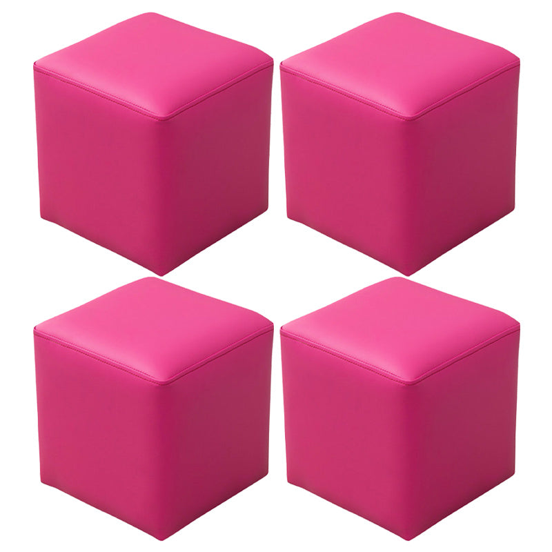 Pink Stain Resistant Pouf Solid Color Square Pouf for Living Room