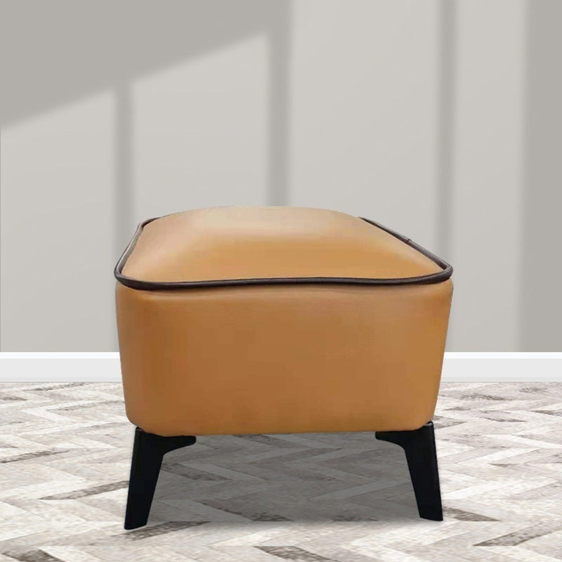 Mid-Century Modern Ottoman Faux Leather Upholstered Solid Color Ottoman with Chair Legs