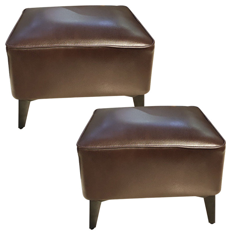 Mid-Century Modern Ottoman Faux Leather Upholstered Solid Color Ottoman with Chair Legs