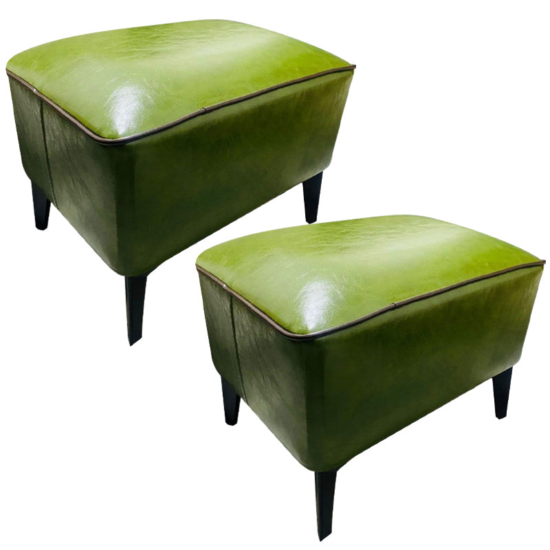 Mid-Century Modern Ottoman Faux Leather Upholstered Solid Color Ottoman with Chair Legs