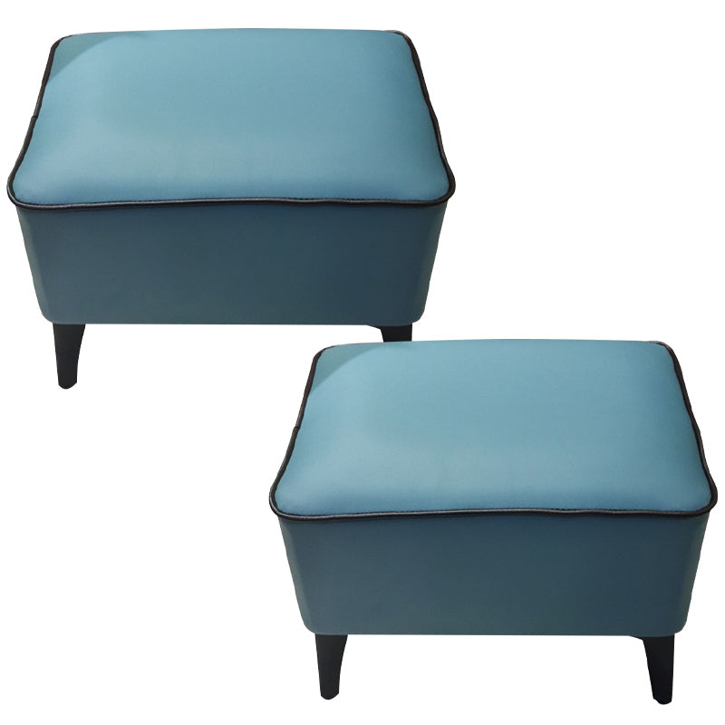 Mid-Century Modern Ottoman Faux Leather Upholstered Solid Color Ottoman with Chair Legs