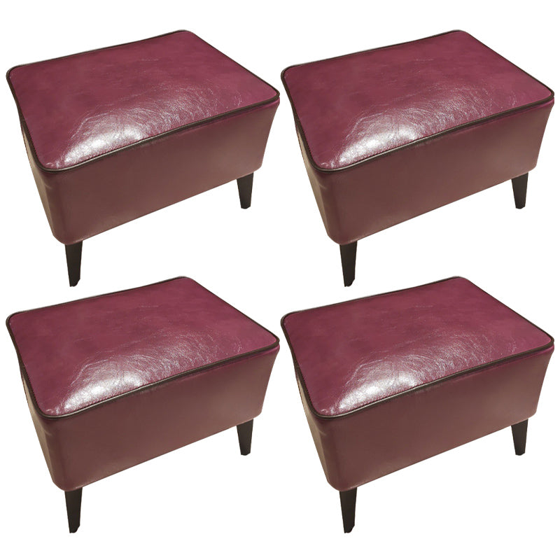 Mid-Century Modern Ottoman Faux Leather Upholstered Solid Color Ottoman with Chair Legs