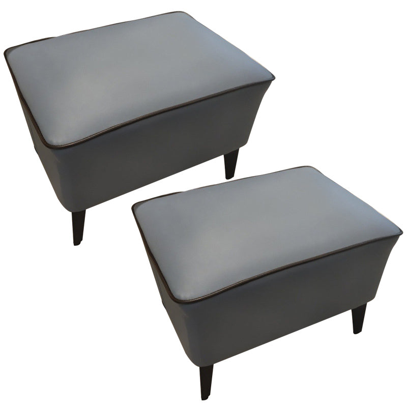 Mid-Century Modern Ottoman Faux Leather Upholstered Solid Color Ottoman with Chair Legs