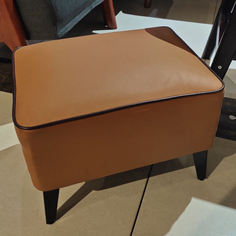 Mid-Century Modern Ottoman Faux Leather Upholstered Solid Color Ottoman with Chair Legs