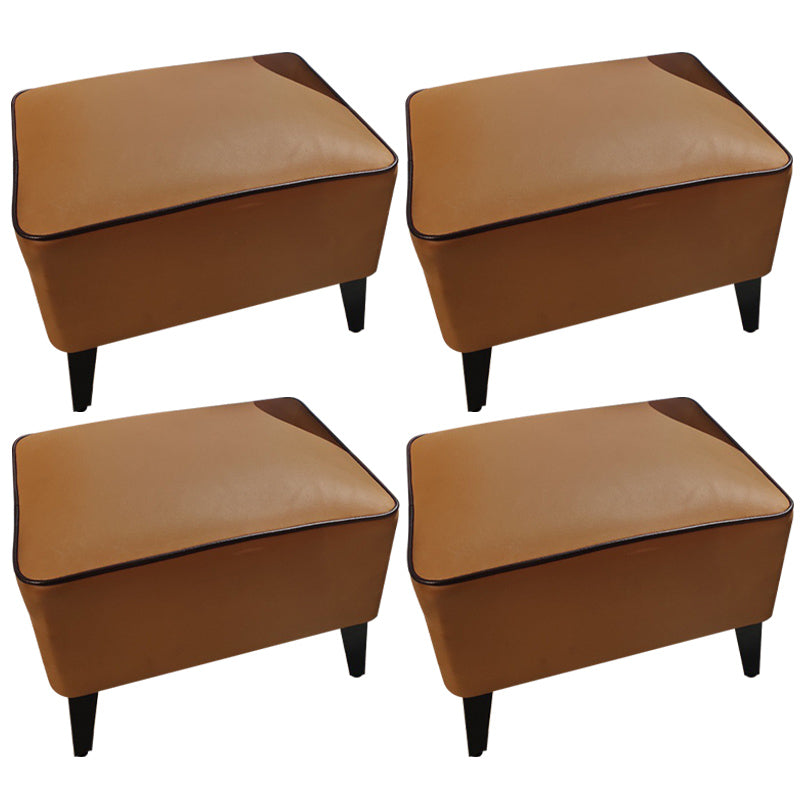 Mid-Century Modern Ottoman Faux Leather Upholstered Solid Color Ottoman with Chair Legs