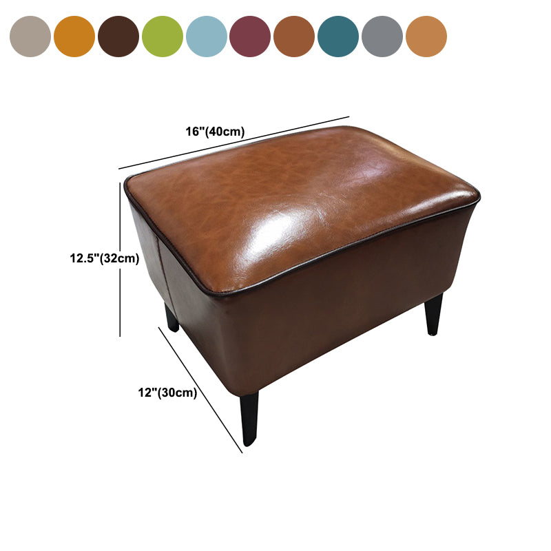 Mid-Century Modern Ottoman Faux Leather Upholstered Solid Color Ottoman with Chair Legs