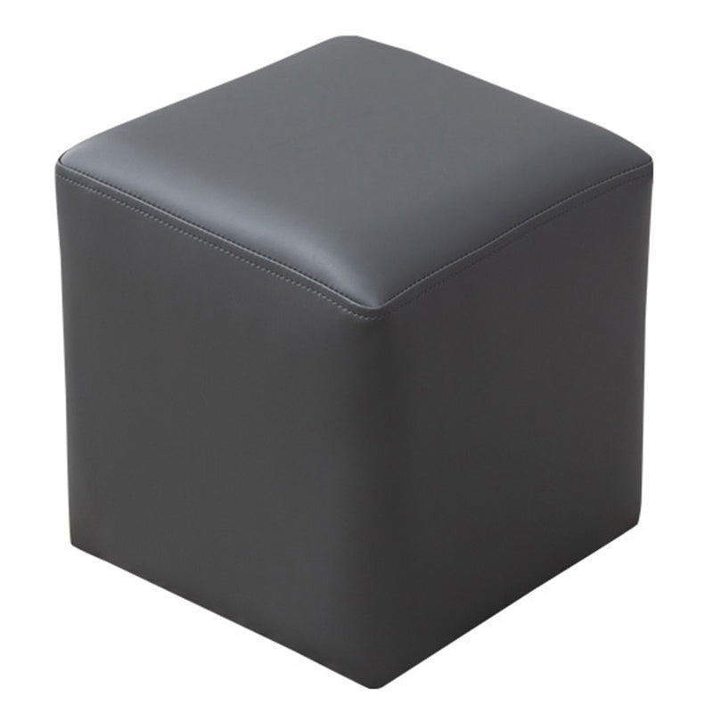 Contemporary Pouf Ottoman Faux Leather Upholstered Solid Color Ottoman