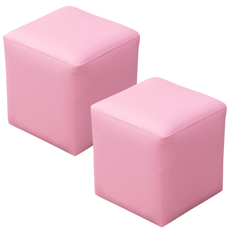 Contemporary Pouf Ottoman Faux Leather Upholstered Solid Color Ottoman