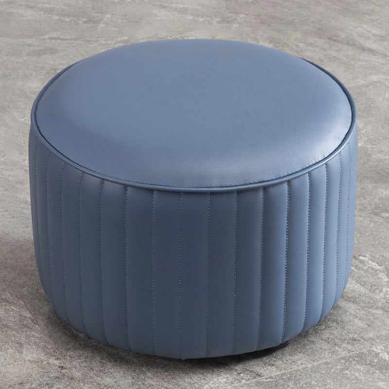 Contemporary Pouf Ottoman Genuine Leather Upholstered Solid Color Cylinder Shape Ottoman