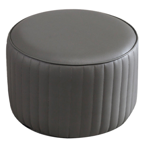 Contemporary Pouf Ottoman Genuine Leather Upholstered Solid Color Cylinder Shape Ottoman
