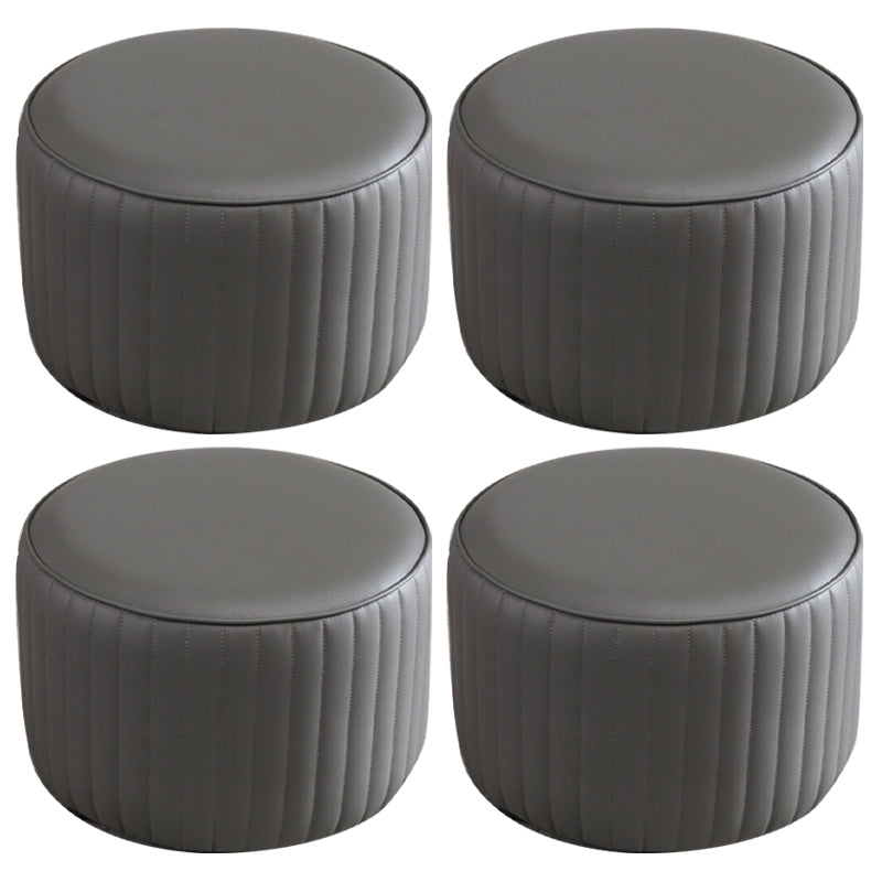 Contemporary Pouf Ottoman Genuine Leather Upholstered Solid Color Cylinder Shape Ottoman