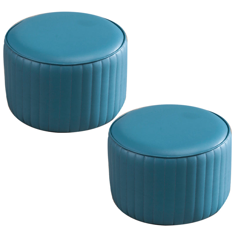 Contemporary Pouf Ottoman Genuine Leather Upholstered Solid Color Cylinder Shape Ottoman