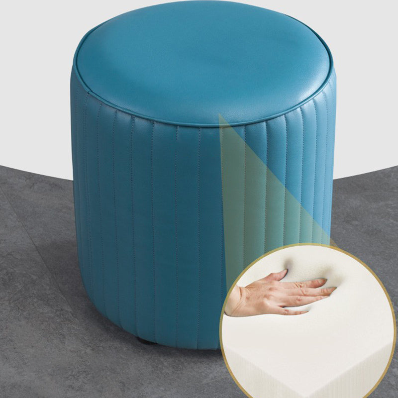 Contemporary Pouf Ottoman Genuine Leather Upholstered Solid Color Cylinder Shape Ottoman