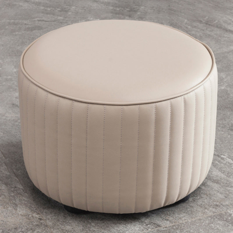 Contemporary Pouf Ottoman Genuine Leather Upholstered Solid Color Cylinder Shape Ottoman