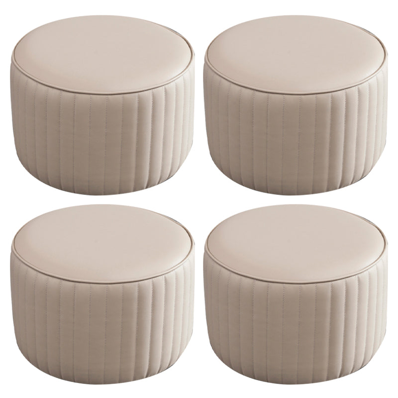 Contemporary Pouf Ottoman Genuine Leather Upholstered Solid Color Cylinder Shape Ottoman