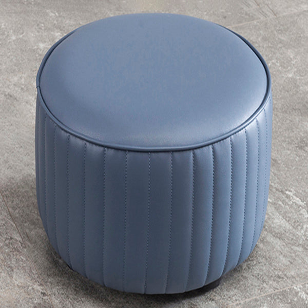 Contemporary Pouf Ottoman Genuine Leather Upholstered Solid Color Cylinder Shape Ottoman
