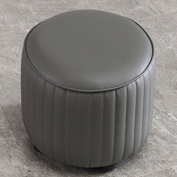 Contemporary Pouf Ottoman Genuine Leather Upholstered Solid Color Cylinder Shape Ottoman