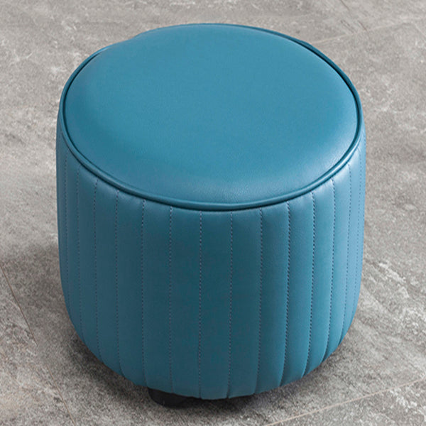 Contemporary Pouf Ottoman Genuine Leather Upholstered Solid Color Cylinder Shape Ottoman