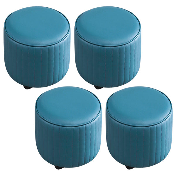 Contemporary Pouf Ottoman Genuine Leather Upholstered Solid Color Cylinder Shape Ottoman