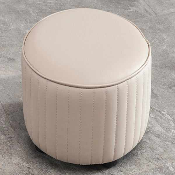 Contemporary Pouf Ottoman Genuine Leather Upholstered Solid Color Cylinder Shape Ottoman