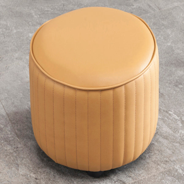 Contemporary Pouf Ottoman Genuine Leather Upholstered Solid Color Cylinder Shape Ottoman