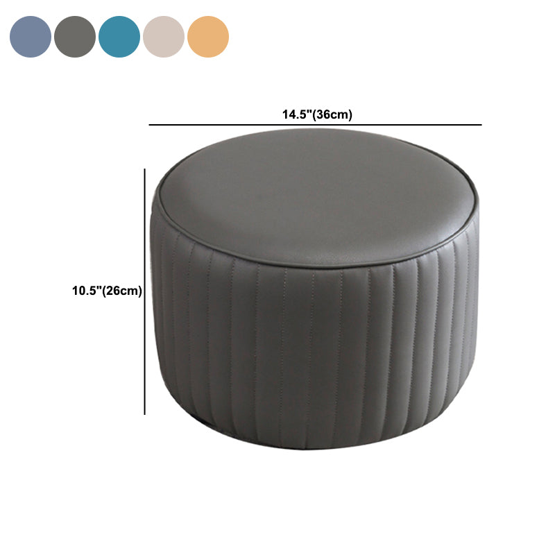 Contemporary Pouf Ottoman Genuine Leather Upholstered Solid Color Cylinder Shape Ottoman