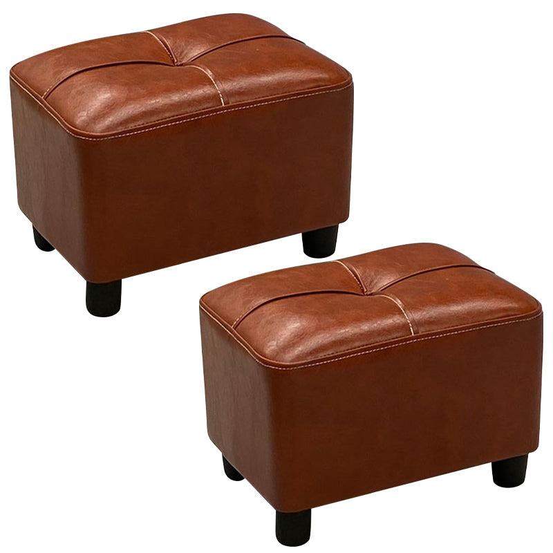 Contemporary Pouf Rectangle Plain Faux Leather Tufted Water Resistant Pouf Ottoman