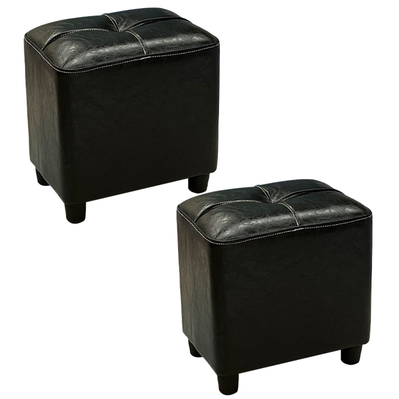 Contemporary Pouf Rectangle Plain Faux Leather Tufted Water Resistant Pouf Ottoman