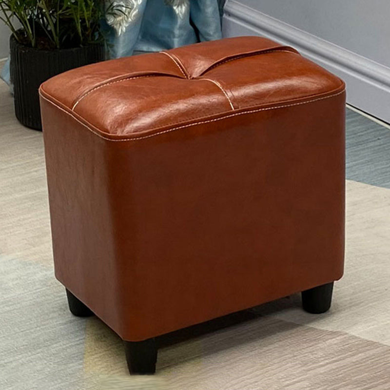 Contemporary Pouf Rectangle Plain Faux Leather Tufted Water Resistant Pouf Ottoman