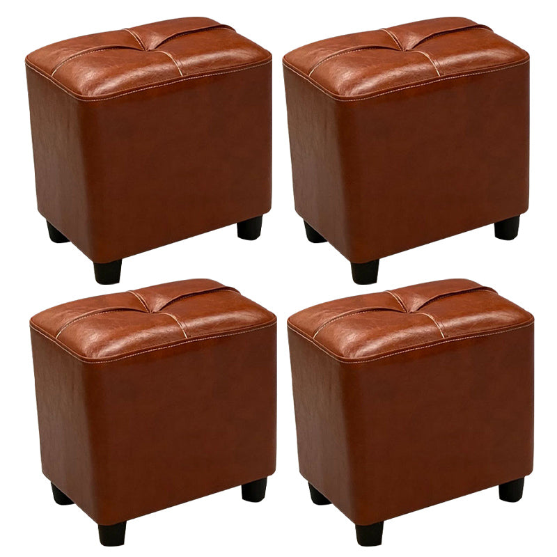 Contemporary Pouf Rectangle Plain Faux Leather Tufted Water Resistant Pouf Ottoman