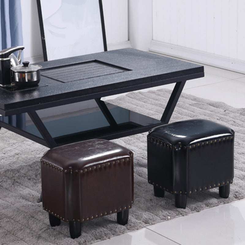 Dark Brown Modern Standard Leather Stain Resistant Rectangle Indoor Standard