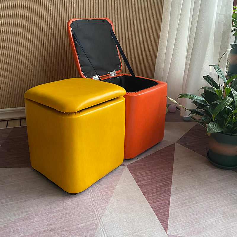 Solid Ottoman Modern Stain Resistant Faux Leather Ottoman with Storage