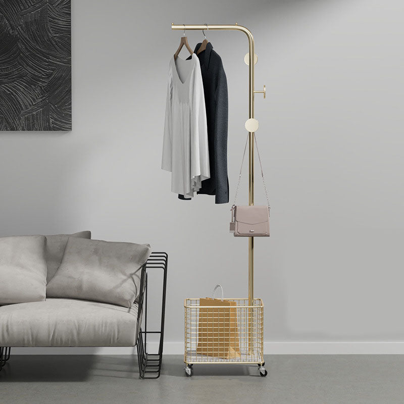 Modern Metal Hall Tree Hanging Rail Basket and 3 Hooks Entryway Kit