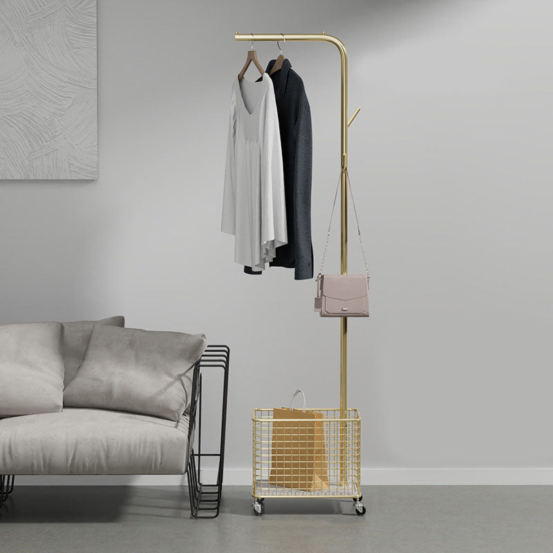 Modern Metal Hall Tree Hanging Rail Basket and 3 Hooks Entryway Kit