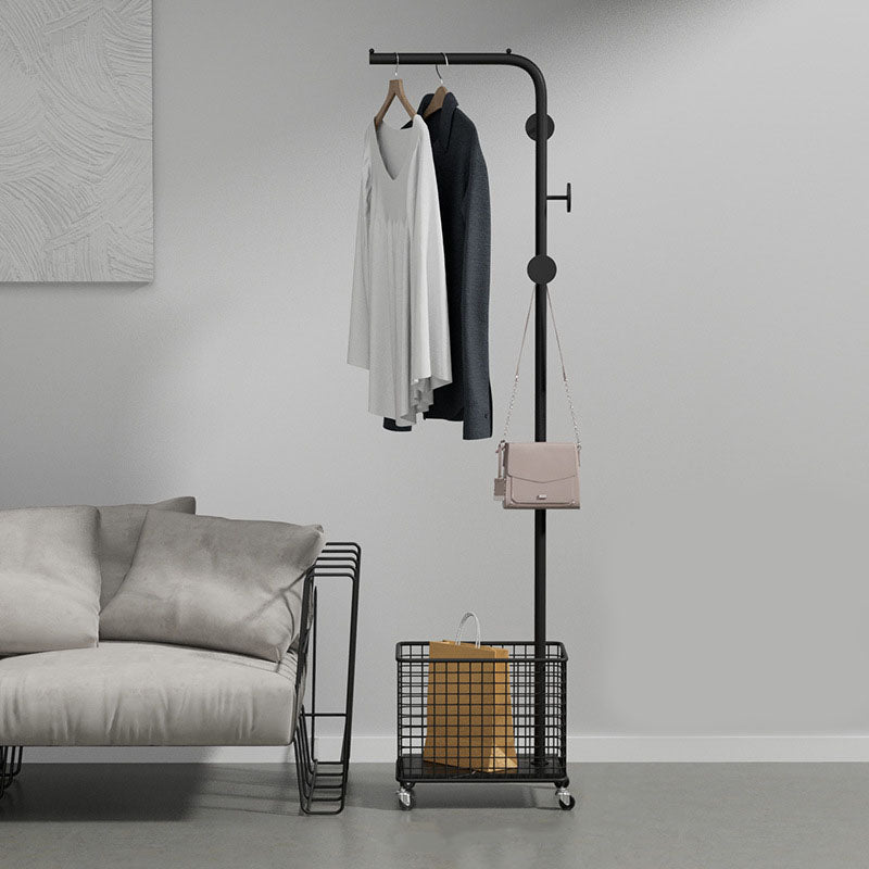 Modern Metal Hall Tree Hanging Rail Basket and 3 Hooks Entryway Kit