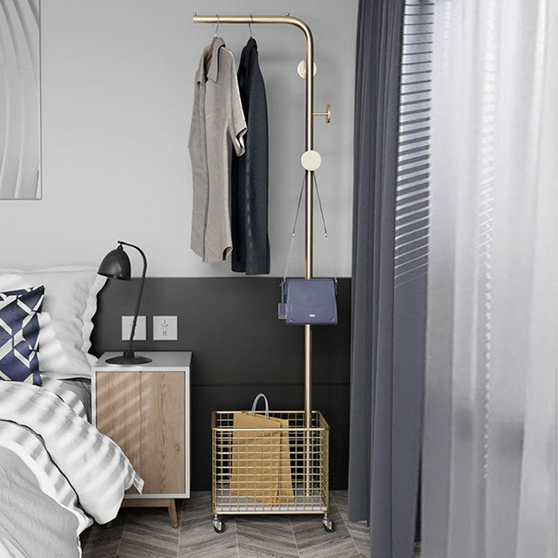 Modern Metal Hall Tree Hanging Rail Basket and 3 Hooks Entryway Kit