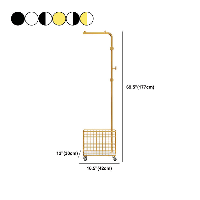 Modern Metal Hall Tree Hanging Rail Basket and 3 Hooks Entryway Kit
