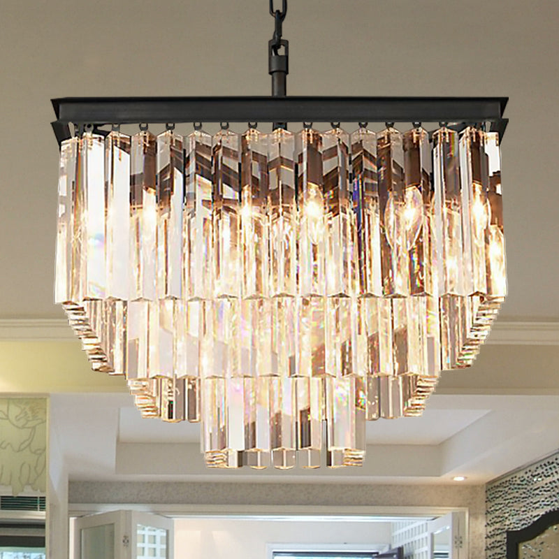 3/5/7-Tier Living Room Chandelier Lighting with Square Clear Crystal Shade LED Suspension Pendant, 19.5"/31.5"/43" Wide