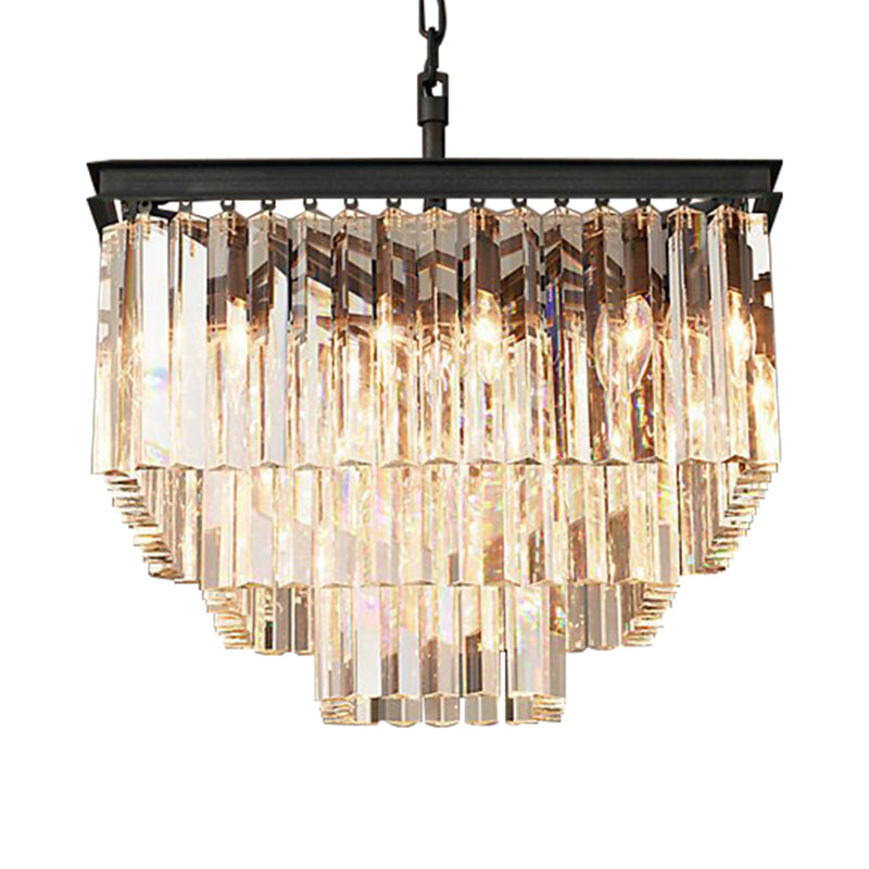 3/5/7-Tier Living Room Chandelier Lighting with Square Clear Crystal Shade LED Suspension Pendant, 19.5"/31.5"/43" Wide