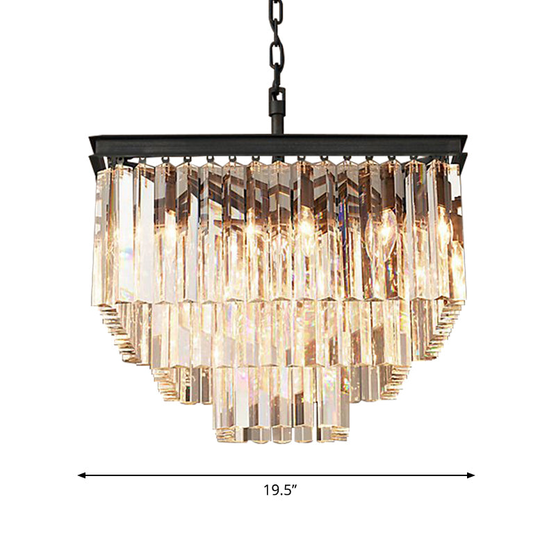 3/5/7-Tier Living Room Chandelier Lighting with Square Clear Crystal Shade LED Suspension Pendant, 19.5"/31.5"/43" Wide