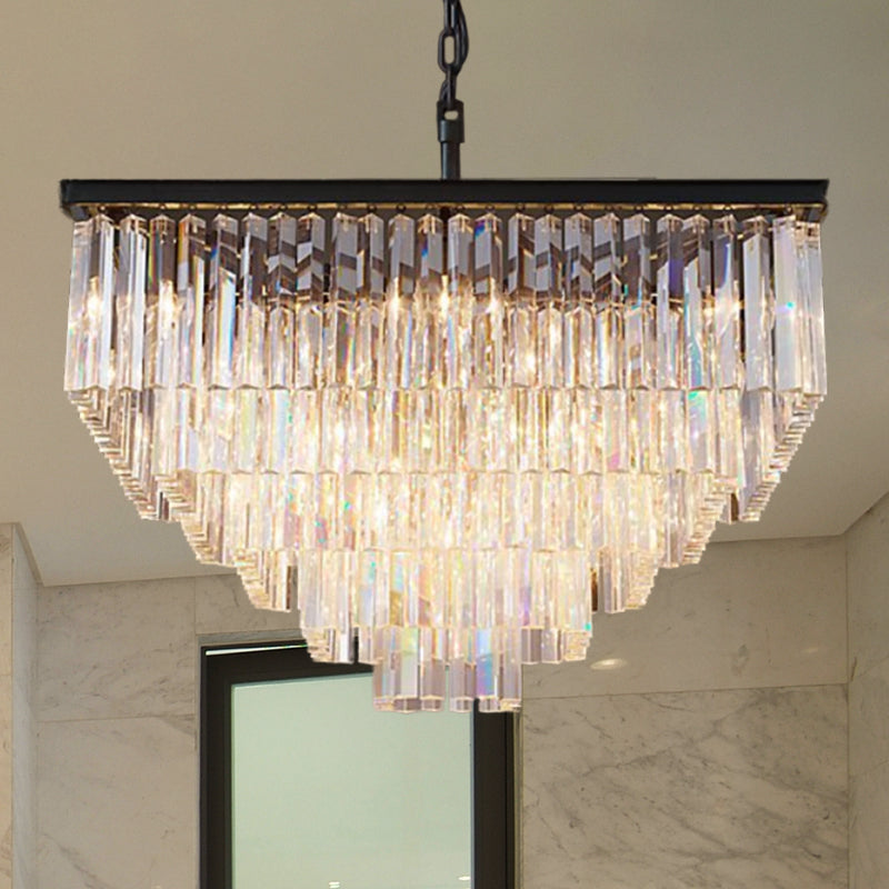 3/5/7-Tier Living Room Chandelier Lighting with Square Clear Crystal Shade LED Suspension Pendant, 19.5"/31.5"/43" Wide