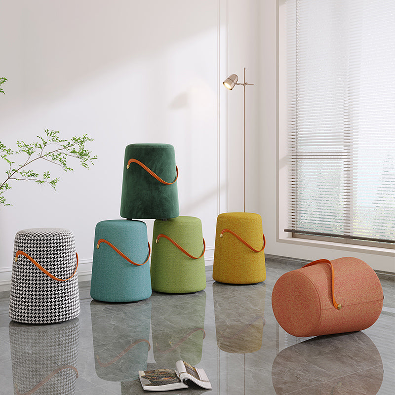 Upholstered Modern Pouf Ottoman Fabric Whole Colored Portable Round Ottoman