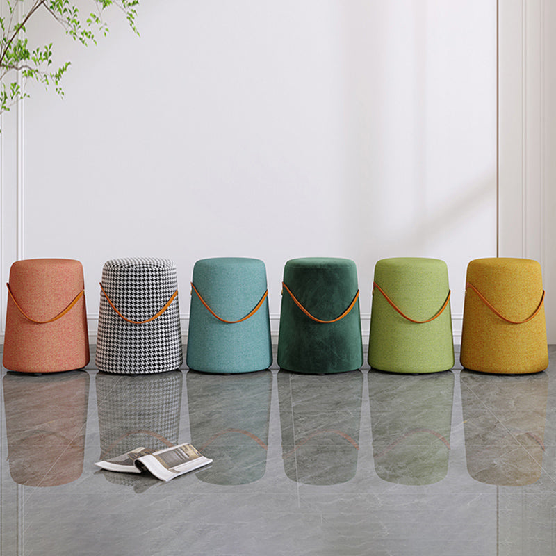 Upholstered Modern Pouf Ottoman Fabric Whole Colored Portable Round Ottoman