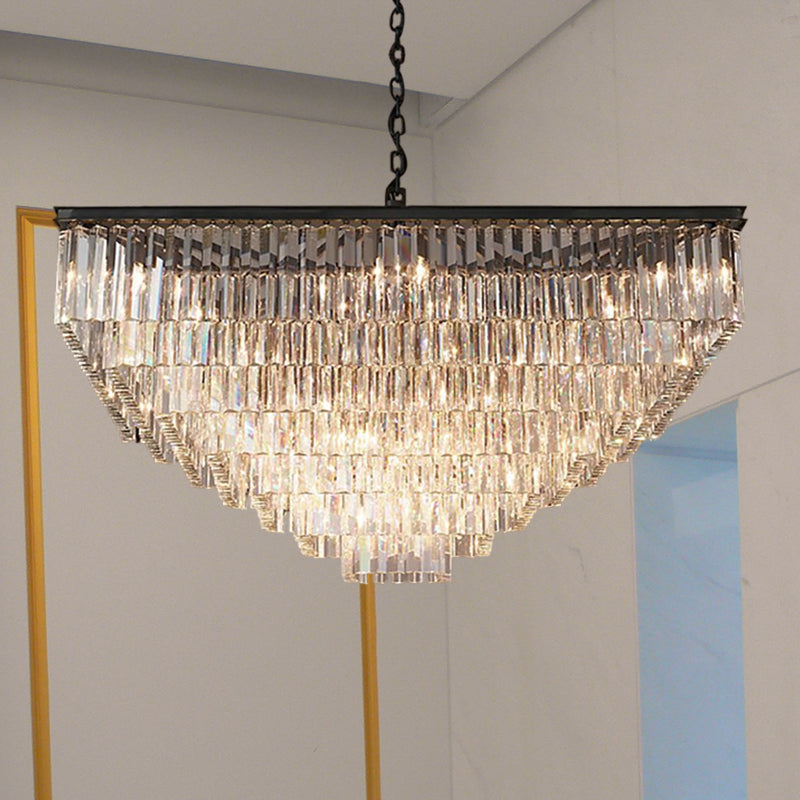 3/5/7-Tier Living Room Chandelier Lighting with Square Clear Crystal Shade LED Suspension Pendant, 19.5"/31.5"/43" Wide