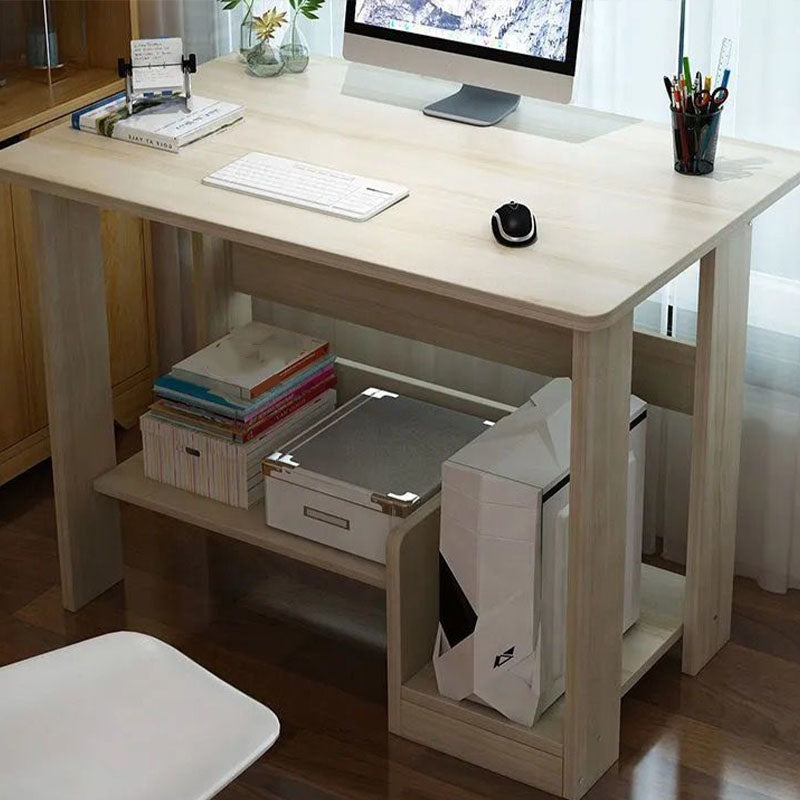 Contemporary Wooden Credenza Desk Rectangular Writing Desk with Bookshelf