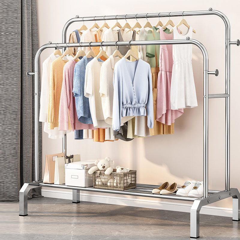 Industrial Stainless Steel Hall Tree Hanging Rails Lower Shelf and 2 Hooks Coat Hanger