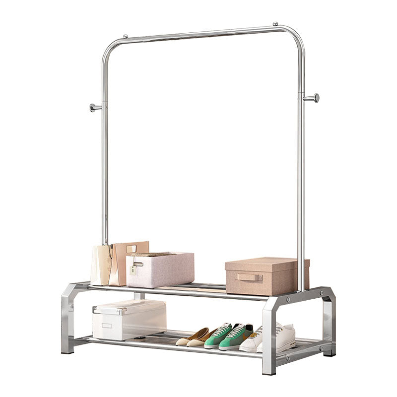 Industrial Stainless Steel Hall Tree Hanging Rails Lower Shelf and 2 Hooks Coat Hanger