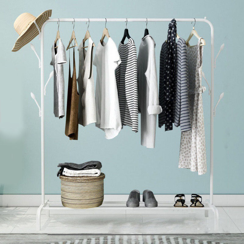 Stable Metallic Coat Hanger Free Standing Coat Rack With Storage Shelving