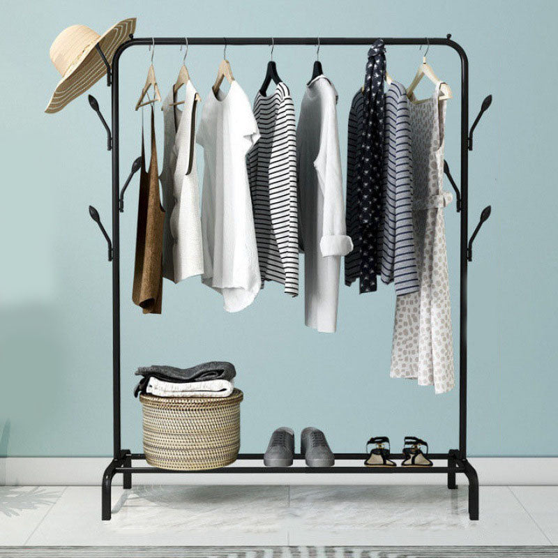 Stable Metallic Coat Hanger Free Standing Coat Rack With Storage Shelving