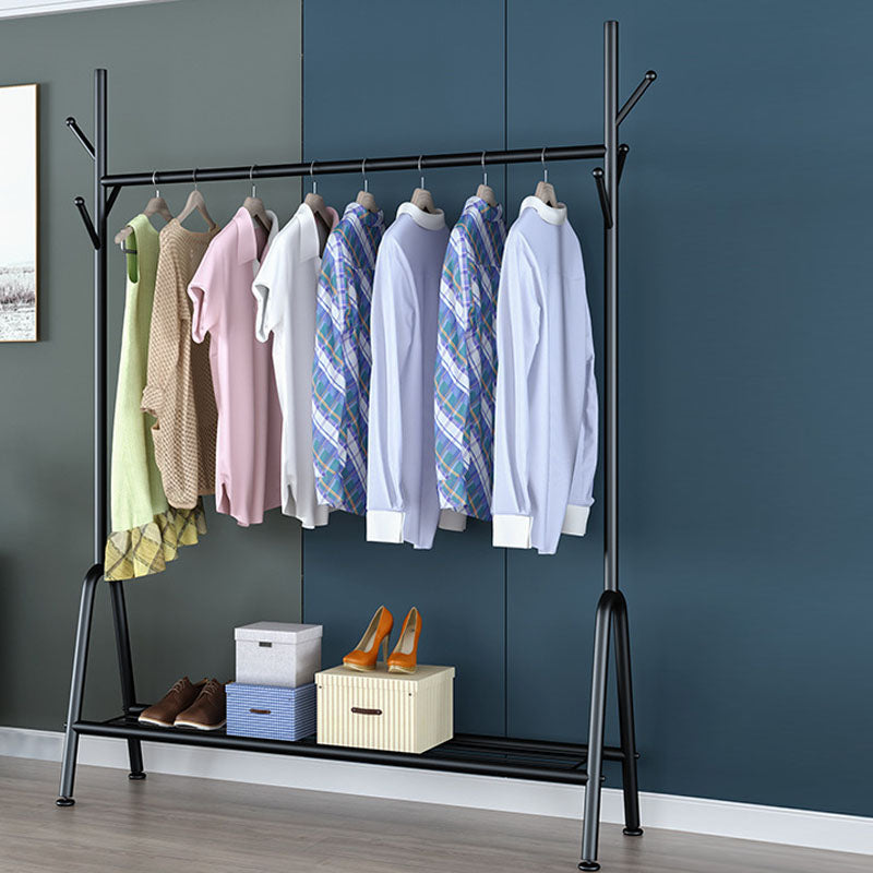 Modern Metal Hall Stand Hanging Rail Lower Shelf and Hooks Entry Hall Tree